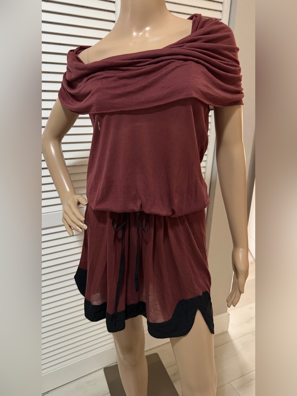 A.L.C. Silk Cashmere Draped Dress | Off Shoulder Mulberry Wine Designer Dress